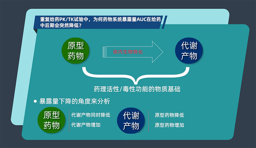 沉复给药PK/TK试验中，为何药物系统露出量AUC在给药中后期会忽然降低？