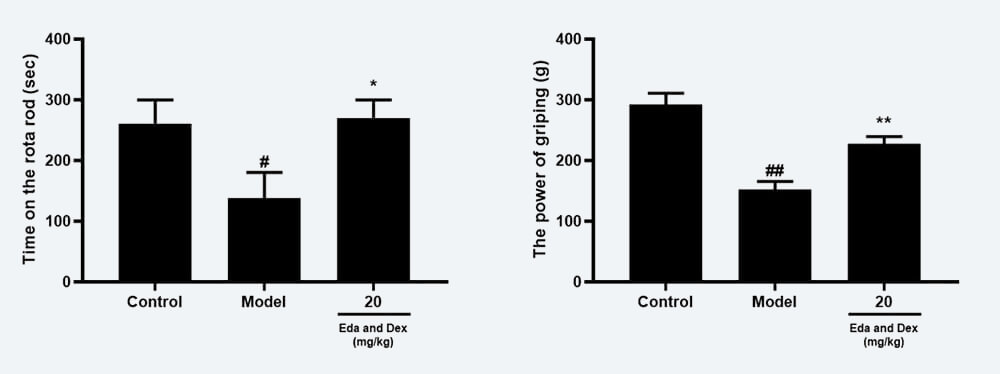 神经职能药效学调查：C 转棒滞留功夫；D 抓握力（mean±SEM）.jpg